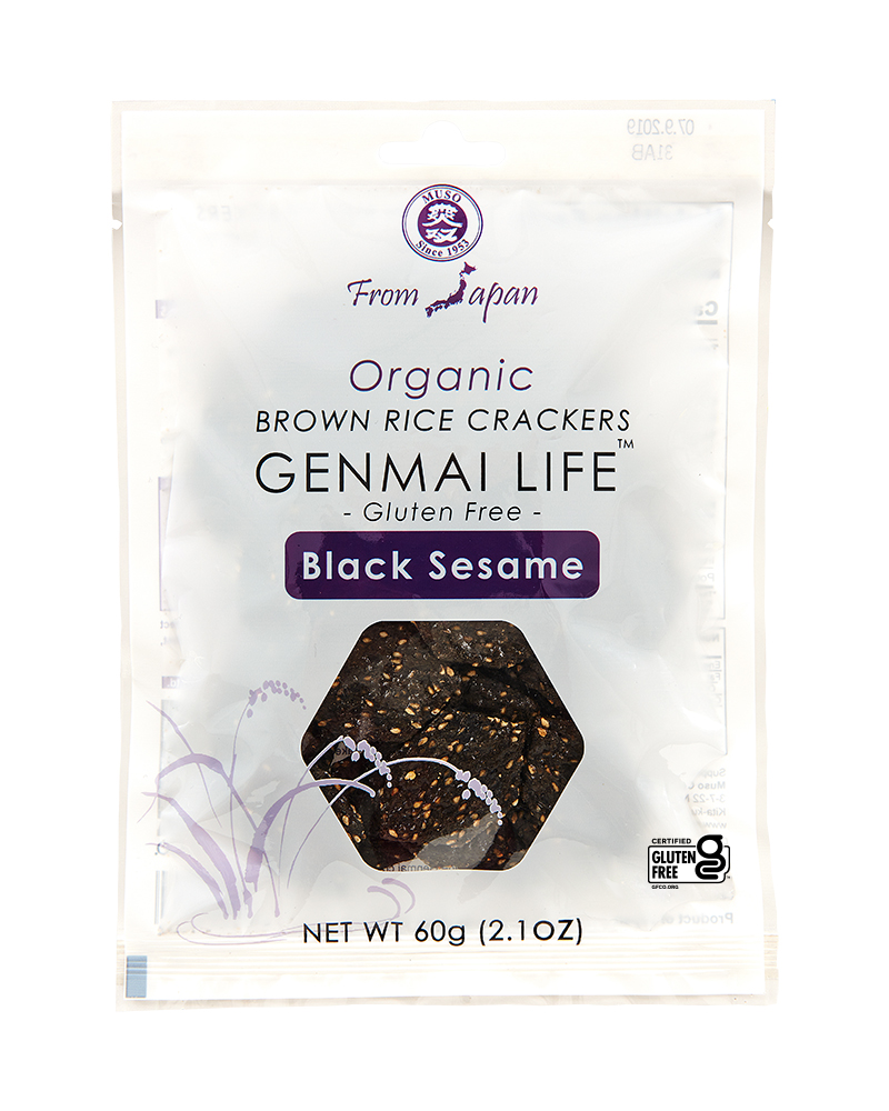 Organic Brown Rice Crackers Genmai Life Gluten Free Black Sesame 60 g